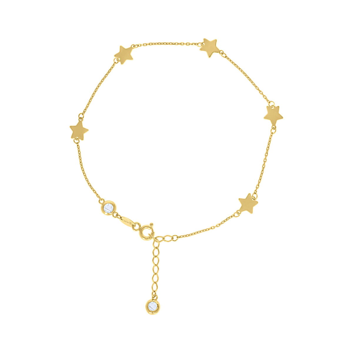 14kt Yellow Gold Womens Cubic-Zirconia Star Fashion Link Anklet Size 10 Inches