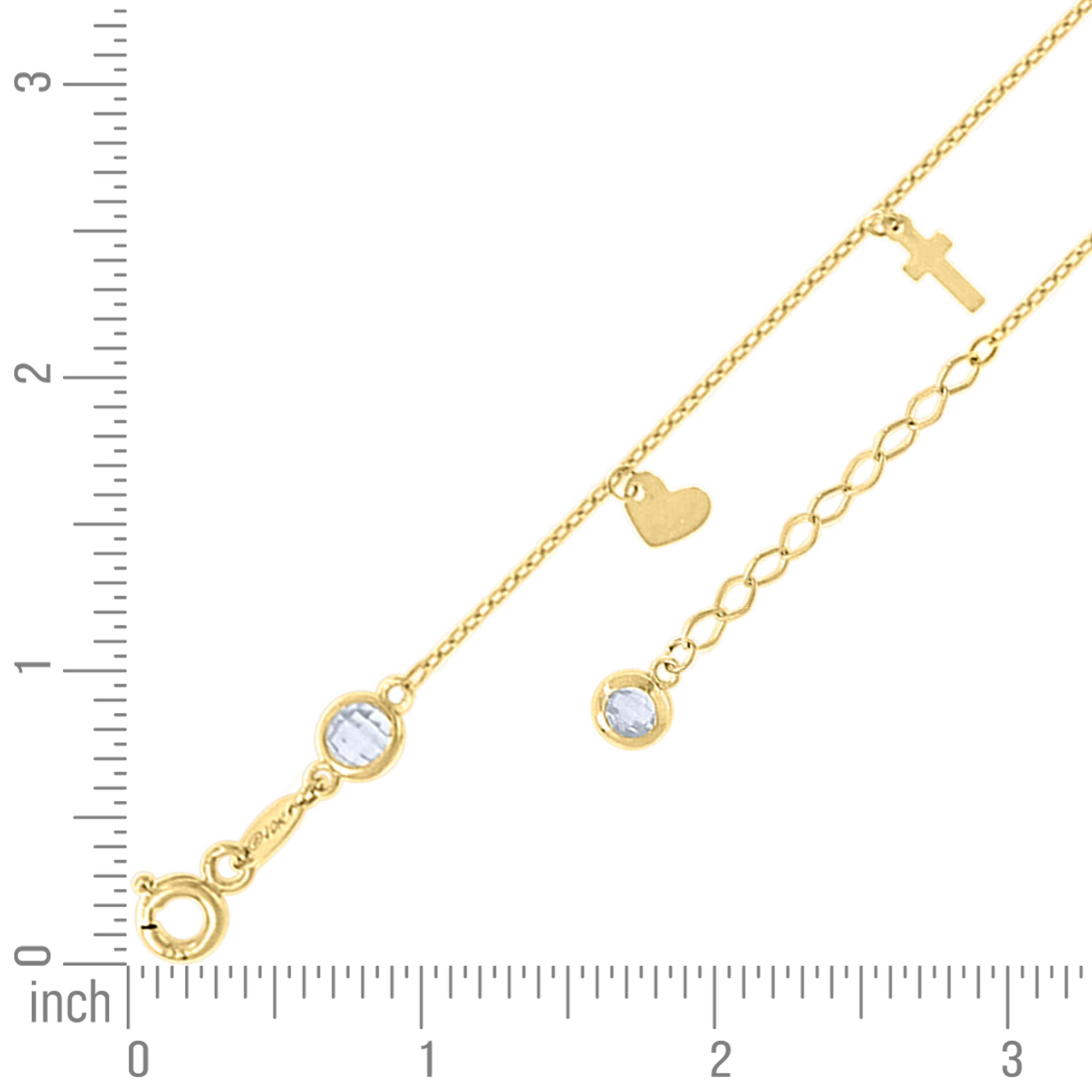 14kt Yellow Gold Womens Cubic-Zirconia Heart Cross Charms Anklet Size 10 Inches