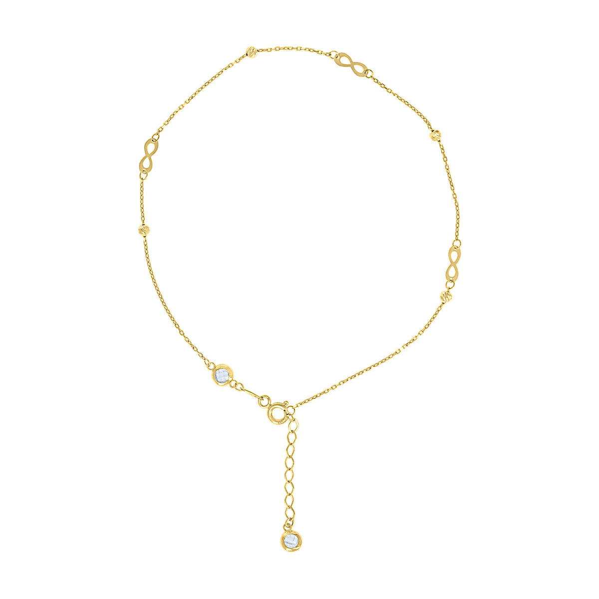 14kt Yellow Gold Womens Cubic-Zirconia Beaded Infinity Link Anklet Size 10 Inches