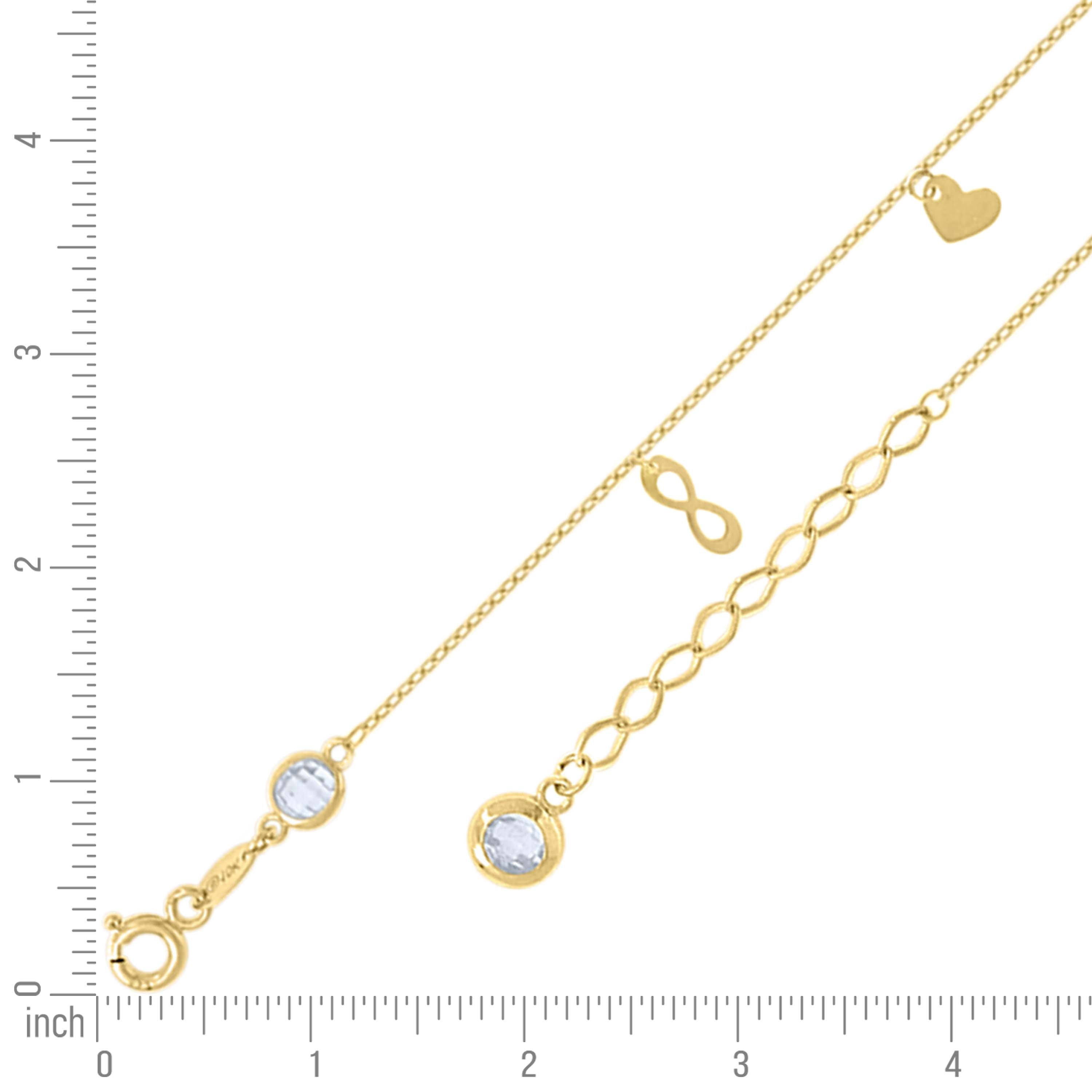14kt Yellow Gold Womens Cubic-Zirconia Cross Infinity Heart Charms Anklet Size 10 Inches