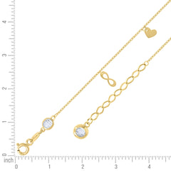 14kt Yellow Gold Womens Cubic-Zirconia Cross Infinity Heart Charms Anklet Size 10 Inches