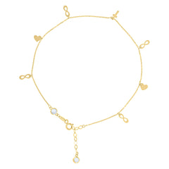 14kt Yellow Gold Womens Cubic-Zirconia Cross Infinity Heart Charms Anklet Size 10 Inches