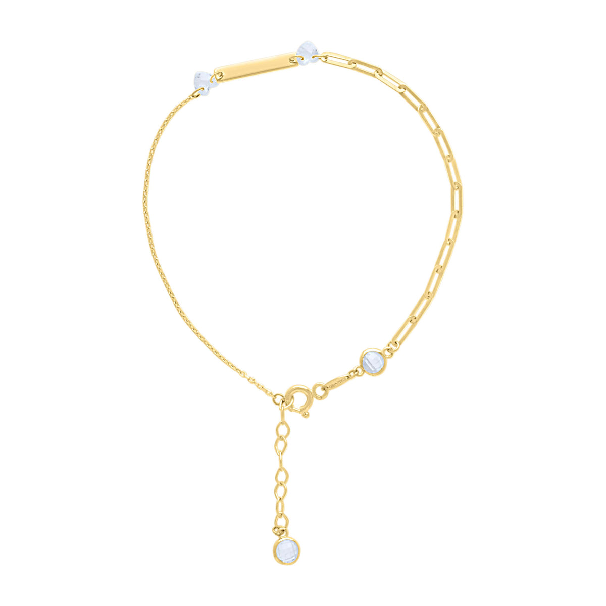 14kt Yellow Gold Womens Heart Round Cubic-Zirconia Bar Fashion Charm Bracelet Size 8 Inches