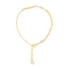 14kt Yellow Gold Womens Heart Round Cubic-Zirconia Bar Fashion Charm Bracelet Size 8 Inches