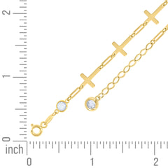 14kt Yellow Gold Womens Cubic-Zirconia Cross Link Bracelet Size 8 Inches