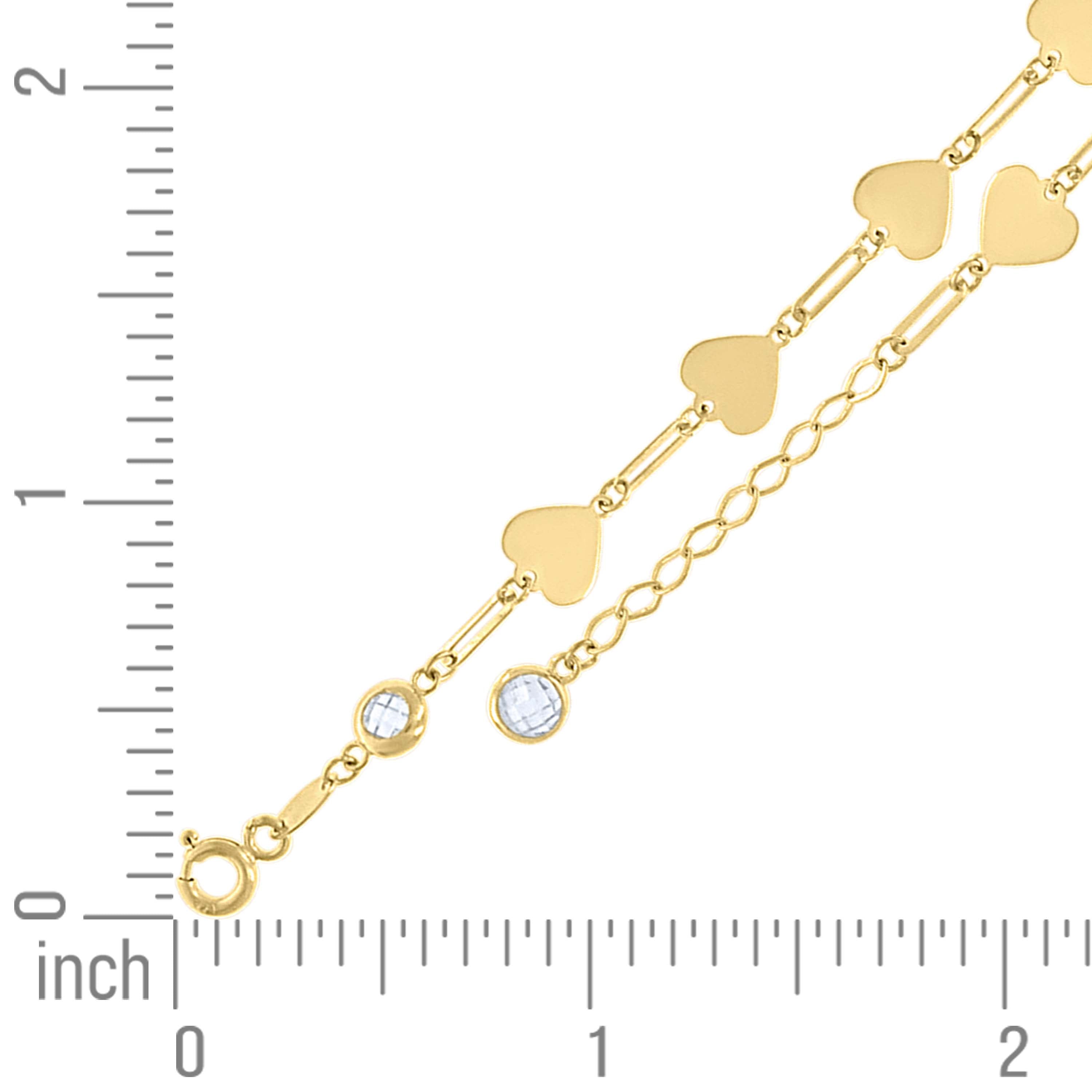 14kt Yellow Gold Womens Cubic-Zirconia Heart Link Bracelet Size 8 Inches