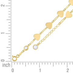 14kt Yellow Gold Womens Cubic-Zirconia Heart Link Bracelet Size 8 Inches