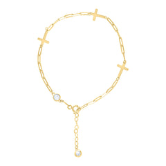 14kt Yellow Gold Womens Cubic-Zirconia Cross Charms Bracelet Size 8 Inches