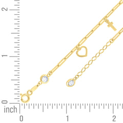 14kt Yellow Gold Womens Cubic-Zirconia Heart Cross Charms Bracelet Size 8 Inches