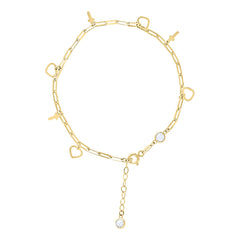 14kt Yellow Gold Womens Cubic-Zirconia Heart Cross Charms Bracelet Size 8 Inches