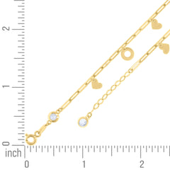 14kt Yellow Gold Womens Cubic-Zirconia Circle Heart Charms Bracelet Size 8 Inches