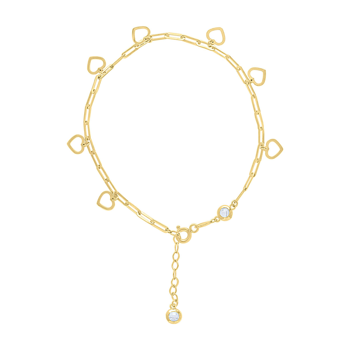 14kt Yellow Gold Womens Cubic-Zirconia Circle Heart Charms Bracelet Size 8 Inches