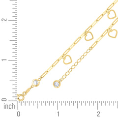 14kt Yellow Gold Womens Cubic-Zirconia Heart Charms Bracelet Size 8 Inches