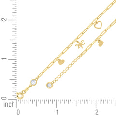 14kt Yellow Gold Womens Cubic-Zirconia Butterfly Heart Charms Bracelet Size 8 Inches