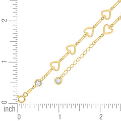 14kt Yellow Gold Womens Cubic-Zirconia Heart Link Bracelet Size 8 Inches