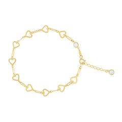 14kt Yellow Gold Womens Cubic-Zirconia Heart Link Bracelet Size 8 Inches