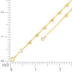 14kt Yellow Gold Womens Cubic-Zirconia Heart Link Anklet Size 10 Inches