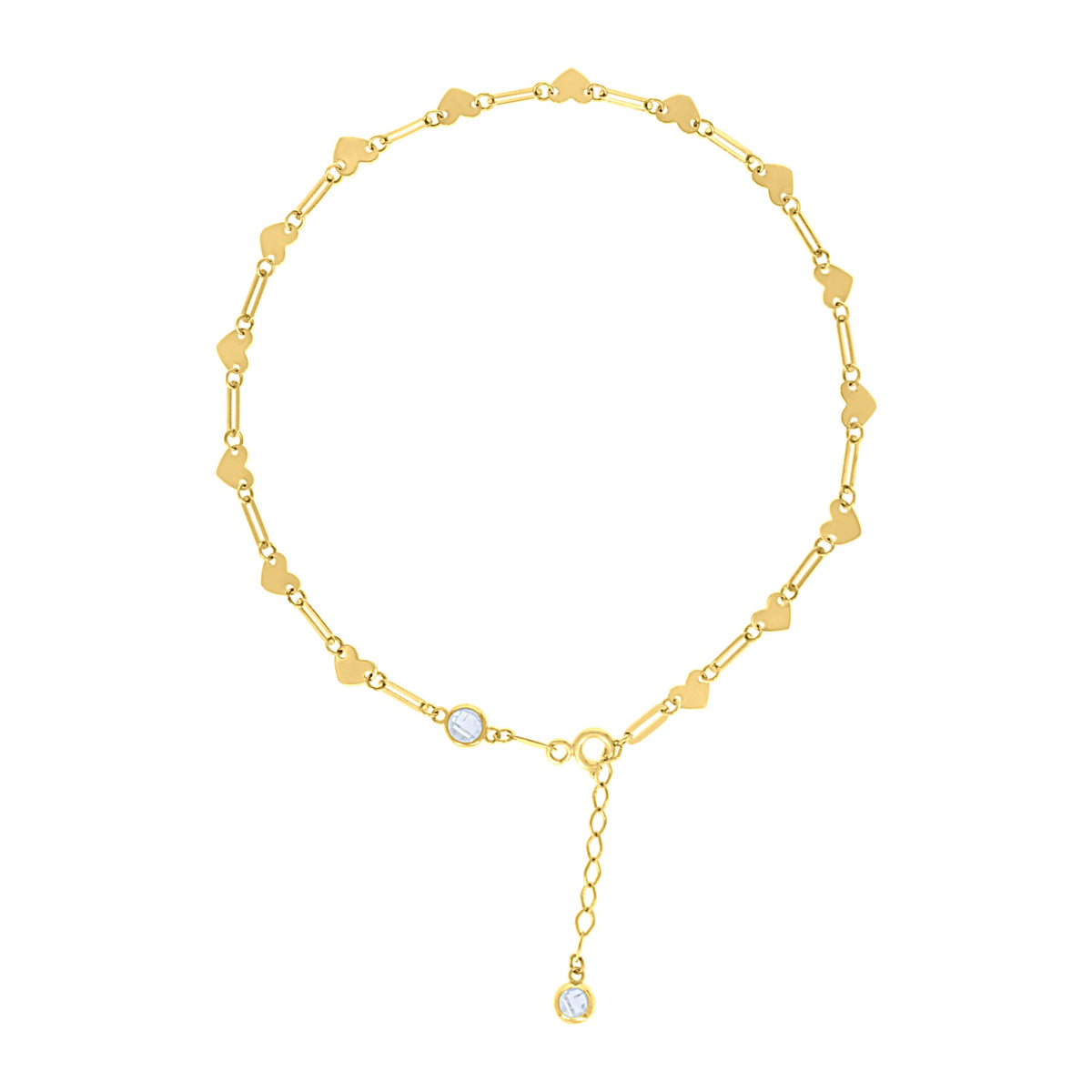 14kt Yellow Gold Womens Cubic-Zirconia Heart Link Anklet Size 10 Inches