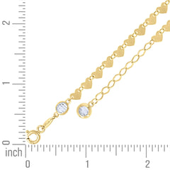 14kt Yellow Gold Womens Cubic-Zirconia Heart Link Anklet Size 10 Inches