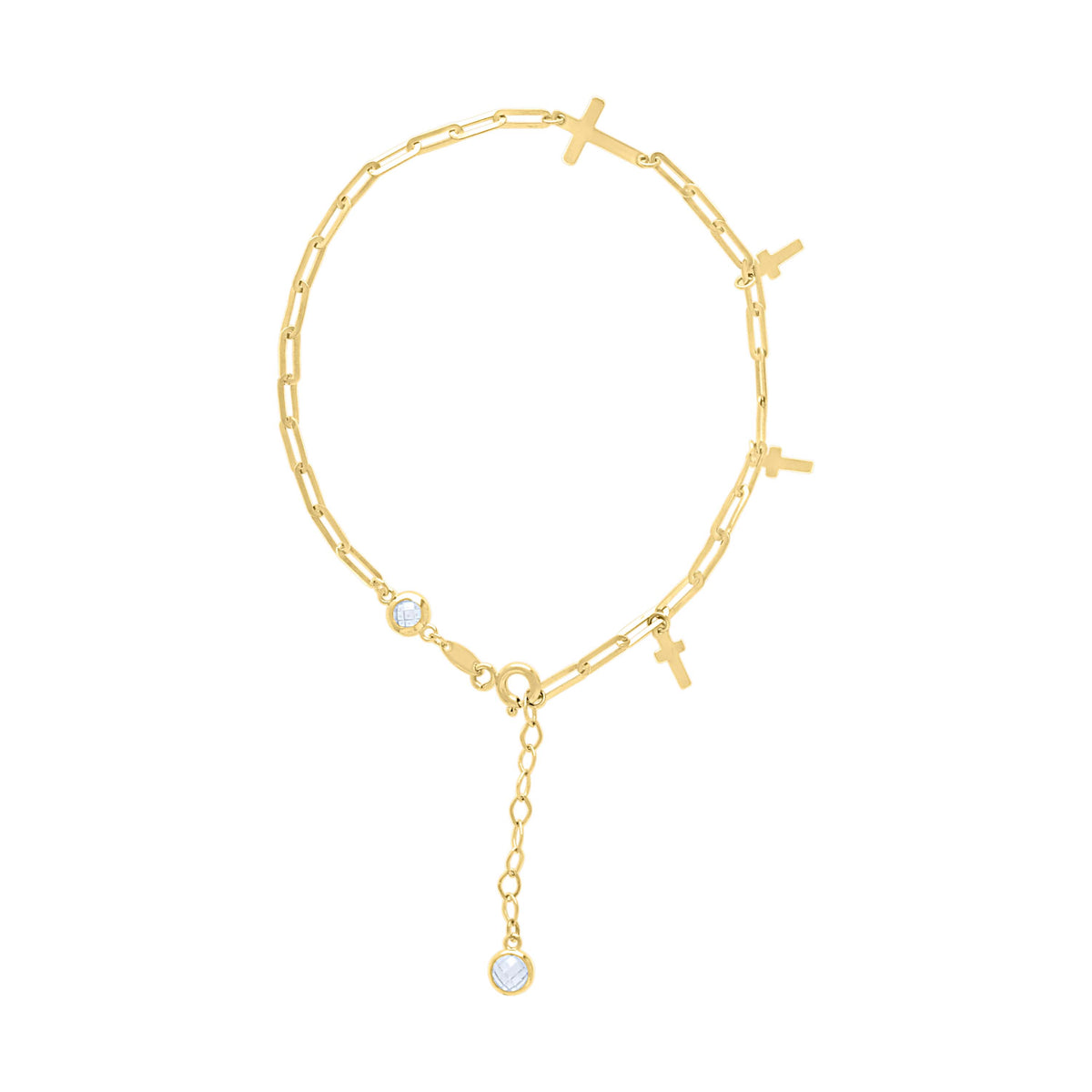 14kt Yellow Gold Womens Cubic-Zirconia Cross Charms Bracelet Size 8 Inches