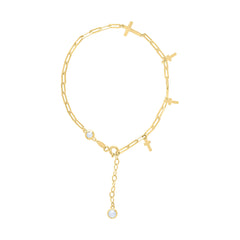 14kt Yellow Gold Womens Cubic-Zirconia Cross Charms Bracelet Size 8 Inches