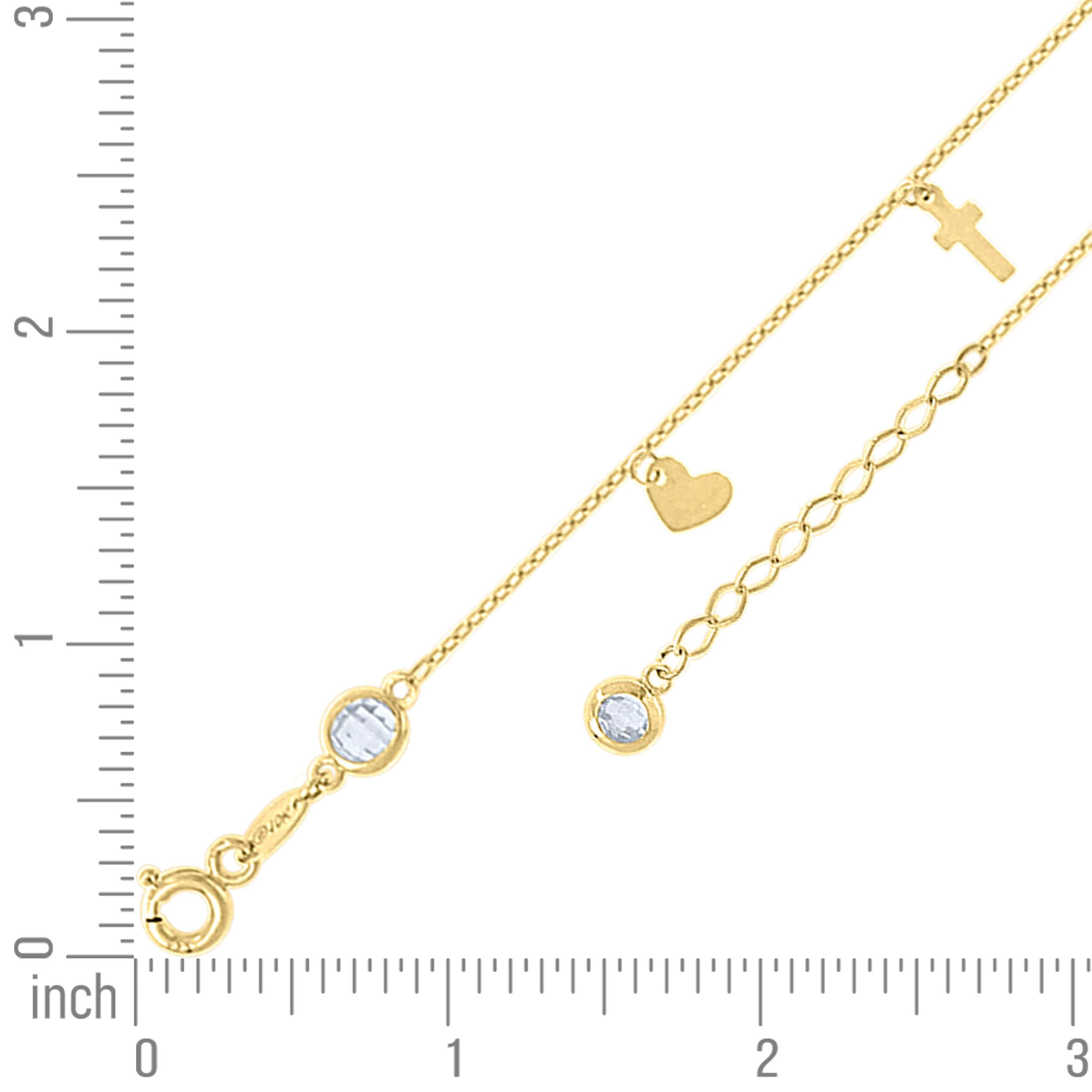 14kt Yellow Gold Womens Cubic-Zirconia Heart Cross Charms Anklet Size 10 Inches