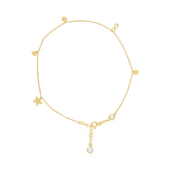 14kt Yellow Gold Womens Cubic-Zirconia Heart Infinity Star Charms Anklet Size 10 Inches