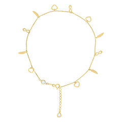 14kt Yellow Gold Womens Cubic-Zirconia Heart Infinity Feather Charms Anklet Size 10 Inches