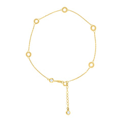 14kt Yellow Gold Womens Cubic-Zirconia Circle Link Fashion Anklet Size 10 Inches
