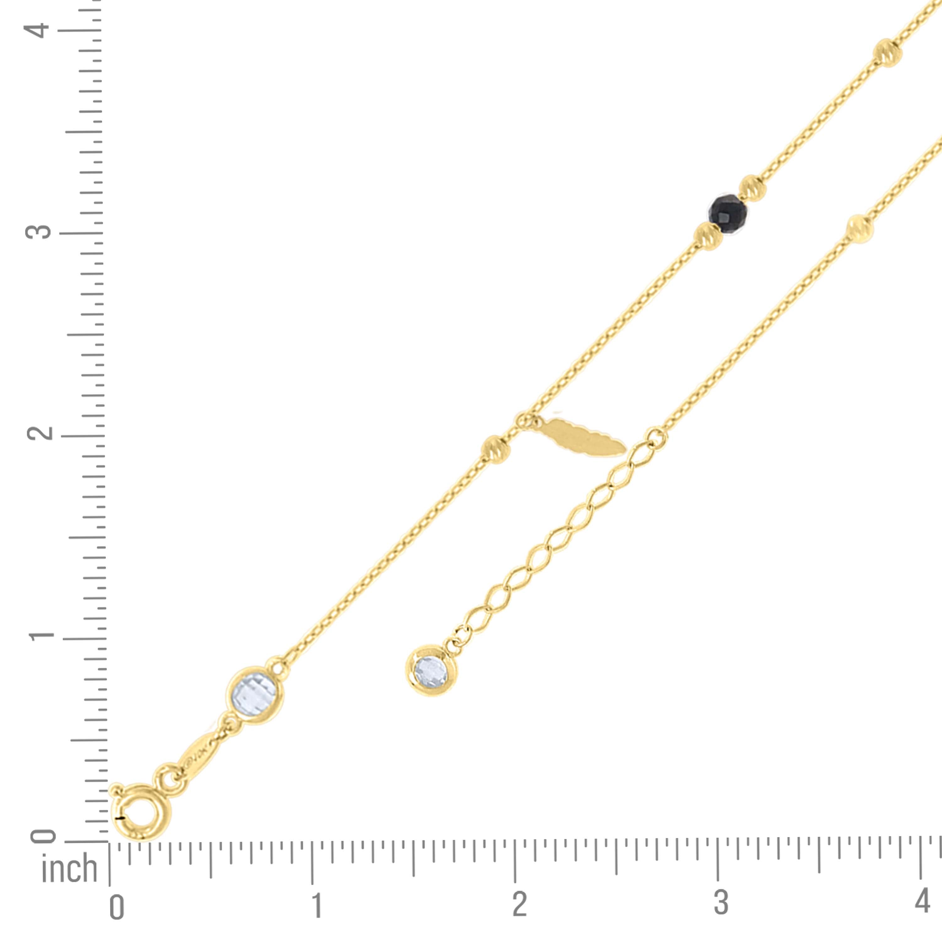 14kt Yellow Gold Womens Cubic-Zirconia Black Beaded Feather Fashion Charms Anklet Size 10 Inches
