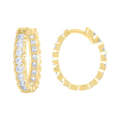 14kt Yellow Gold Womens Cubic-Zirconia Diamond-Cut Fashion Hoop Earrings