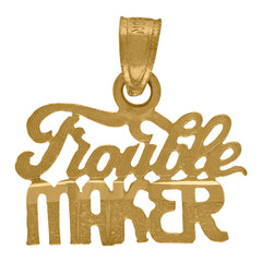 10kt Yellow Gold Textured Unisex Trouble Maker Letters & Words Charm Pendant