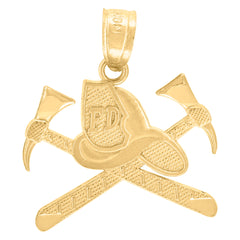 10kt Yellow Gold Diamond-Cut Unisex Fire Department Badge Charm Pendant
