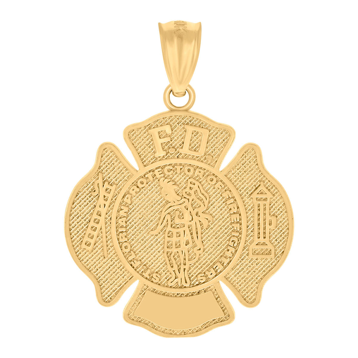10kt Yellow Gold Unisex Fire Department Badge Charm Pendant