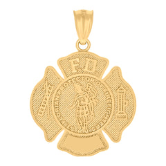 10kt Yellow Gold Unisex Fire Department Badge Charm Pendant