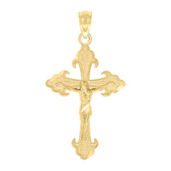10kt Yellow Gold Unisex Textured Crucifix Cross Religious Charm Pendant