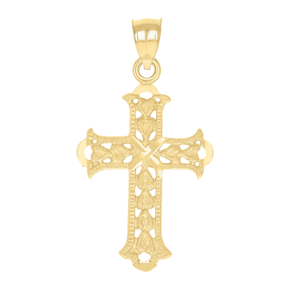 10kt Yellow Gold Mens Women Textured Cross Religious Charm Pendant