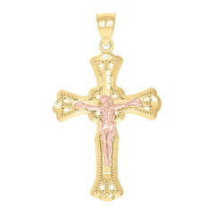 10kt Two-Tone Gold Mens Textured Crucifix Cross Religious Charm Pendant