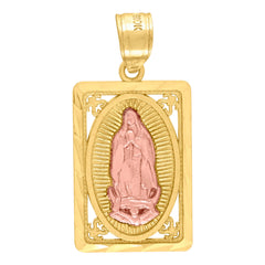 10kt Yellow Gold Diamond-Cut Unisex Mary Guadalupe Rectangular Religious Charm Pendant