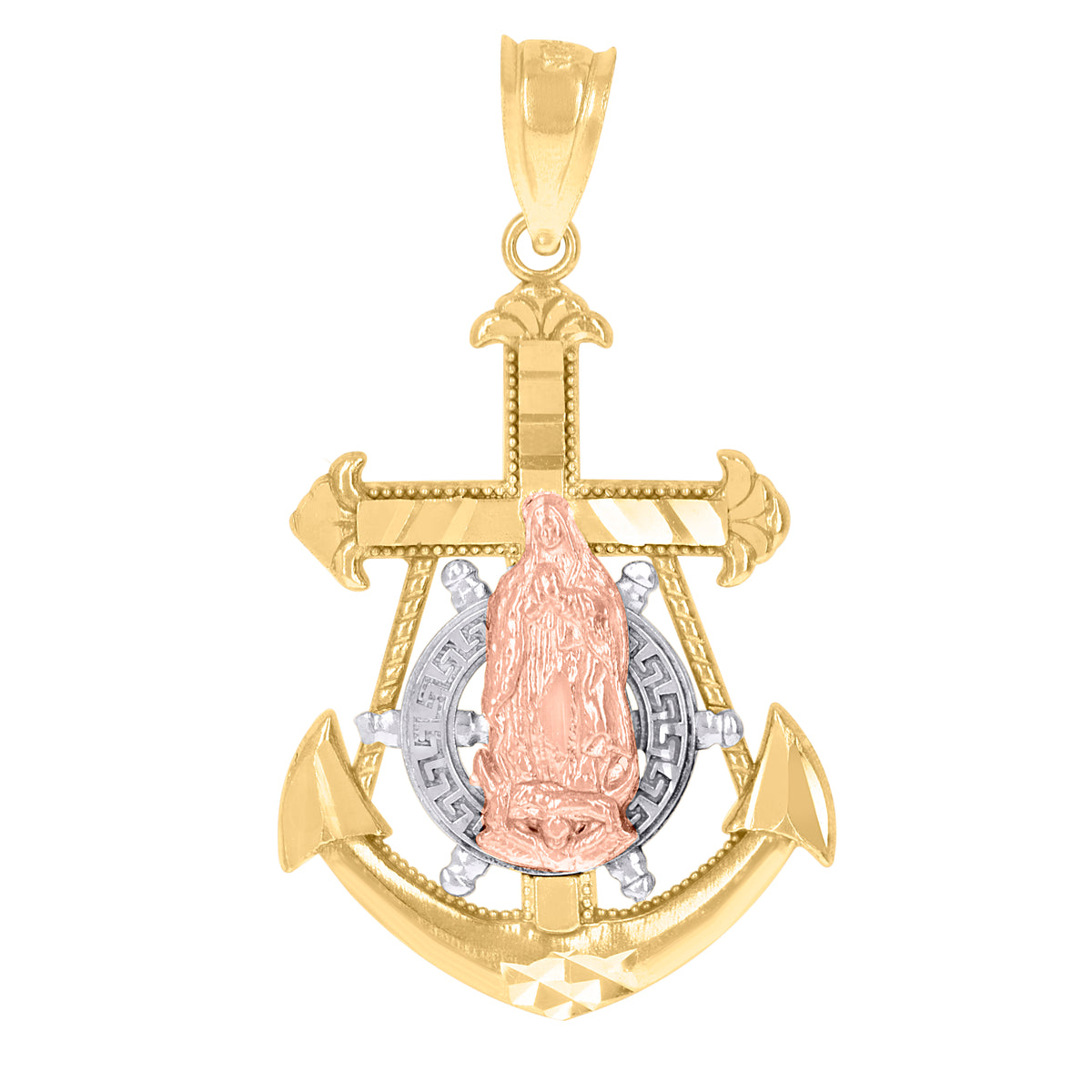 10kt Tri-Color Gold Mens Women Lady Of Guadalupe Religious Anchor Charm Pendant