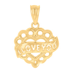 10kt Gold Yellow Unisex I Love You Heart Charm Pendant
