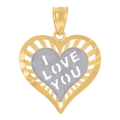10kt Yellow Gold Womens Textured I Love You Heart Charm Pendant