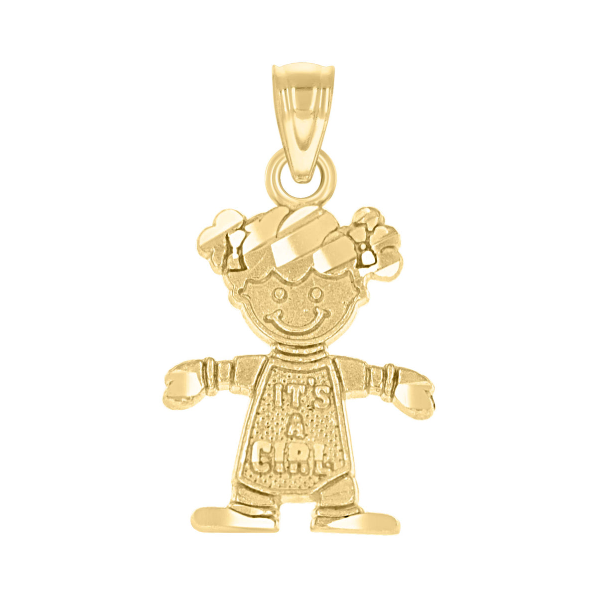 10kt Yellow Gold Diamond-Cut Baby Girl Charm Pendant
