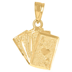 10kt Yellow Gold Textured Mens Ace Of Hearts Cards Gambling Charm Pendant