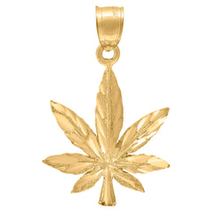 10kt Yellow Gold Mens Diamond-Cut Marijuana Leaf Charm Pendant