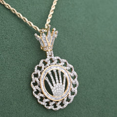 Mens 10k Yellow Gold Rolex Logo Cuban Link Round Shape 1.5CTW Natural Diamond Charm 8.2g Pendant