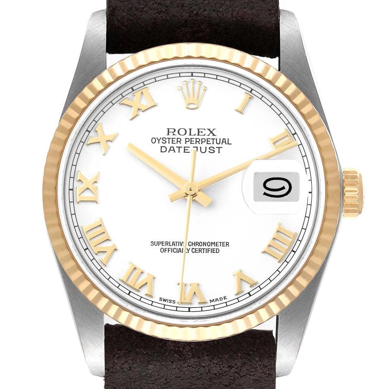 Rolex Datejust White Roman Dial on Generic Leather Band Ref. 16233 1990