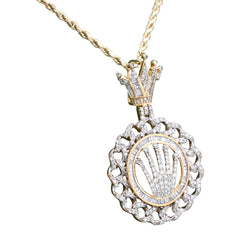 Mens 10k Yellow Gold Rolex Logo Cuban Link Round Shape 1.5CTW Natural Diamond Charm 8.2g Pendant