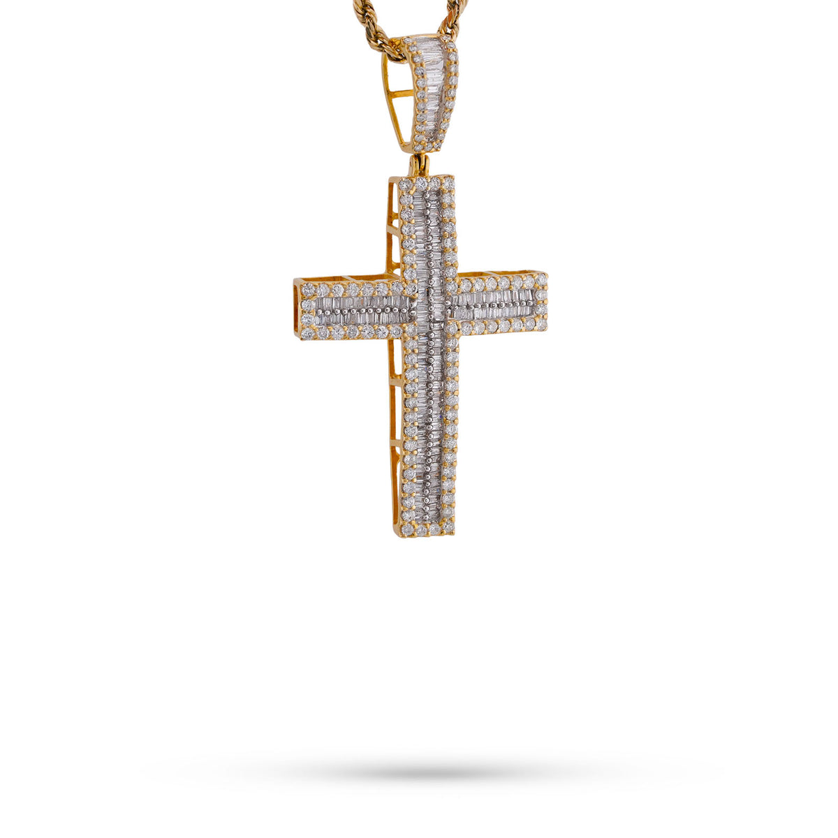 10k Yellow Gold 1.85CTW Baguette Natural Diamond Cross Pendant Religious Charm 5.4gms