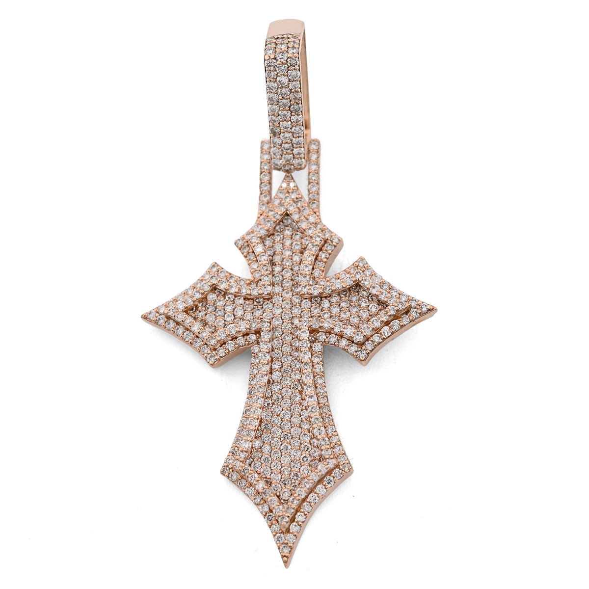 14k Rose Gold 4.27CTW Natural Diamond ICED OUT Gothic Cross Pendant 23.1g Charm